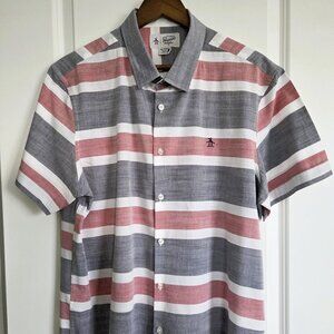 Penguin XL Gray/White/Pink Short Sleeve Button Down Shirt